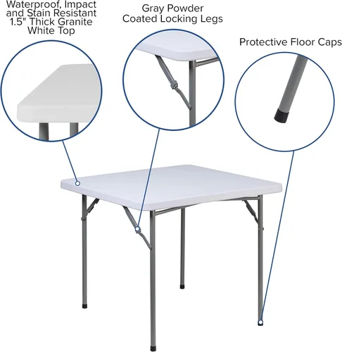 Miniatura 7 de Flash Furniture Kathryn Mesa plegable cuadrada de plástico blanco granito de 2.81 pies con patas de bloqueo recubiertas de polvo
