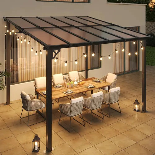 Miniatura 11 de Aoxun Pérgola de 8 x 5 pies para patio, cenador con techo inclinado, pérgola para parrilla grande montada en la pared, toldos resistentes