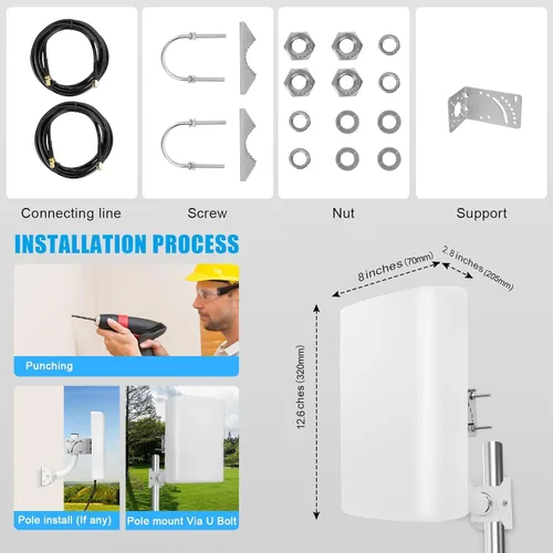 Miniatura 7 de Maswell Antena MIMO direccional 4G 5G 2X2 para exteriores, alta ganancia 10dBi, potenciador de señal celular 700-3800MHz con rango de 6.2 mi, cables