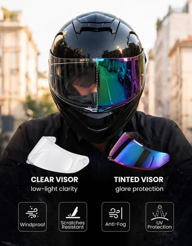 Miniatura 3 de XFMT Casco de motocicleta de cara completa, casco de doble visera para bicicleta de calle, ATV con protector solar interno para adultos, hombres