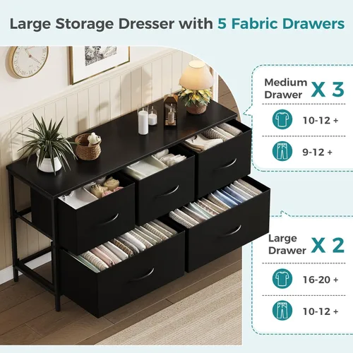 Miniatura 4 de OLIXIS Cómoda de 5 cajones para dormitorio, mueble organizador de armario, soporte de TV para sala de estar, pasillo, torre de almacenamiento