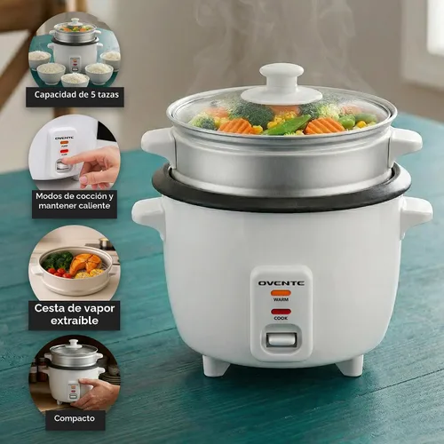 Miniatura 5 de OVENTE - Olla arrocera eléctrica y vaporizador de alimentos – Capacidad de arroz de 5 tazas, olla extraíble antiadherente, función de mantener