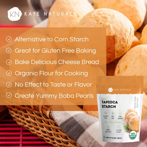Miniatura 3 de Kate Naturals Harina de almidón de tapioca para hornear, cocinar y perlas de Boba (12 onzas, orgánica, sin OMG, sin gluten)