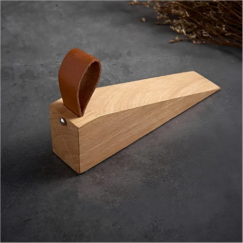 Miniatura 9 de Paquete de 2 topes grandes de madera para puerta, antideslizantes, de seguridad, con correa de cuero para colgar tope de puerta, en casa