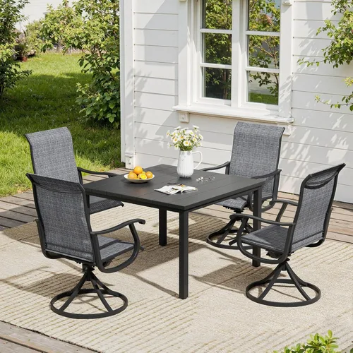 Miniatura 8 de VICLLAX Muebles pequeños de exterior de 3 piezas, 2 sillas giratorias de patio y mesa redonda pequeña para 2, sillas de carbón oscuro y negro