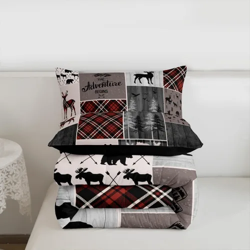 Miniatura 228 de Juego de edredón de oso y ciervo, tamaño individual, ropa de cama de animales salvajes de caza, colcha rústica de cabaña, casa de campo, cuadros