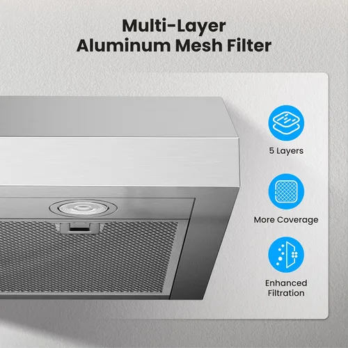 Miniatura 3 de VIKIO HOME Campana Extractora Bajo Gabinete de 30 Pulgadas, 1200 CFM de Doble Motor para Ventilación de Cocina con Luces LED, Control de Botones