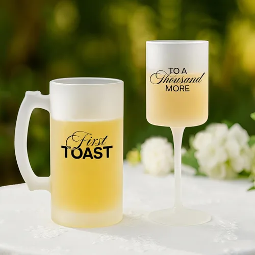 Miniatura 4 de AW BRIDAL Regalos de boda para parejas 2026, regalo de compromiso para él y ella, juego de copas de champán y tazas de cerveza de vidrio esmerilado