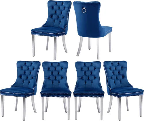 Miniatura 23 de Juego de 2 sillas de comedor, sillas de comedor tapizadas con tirador de anillo trasero, ribete de cabeza de clavo y patas de acero inoxidable Gris