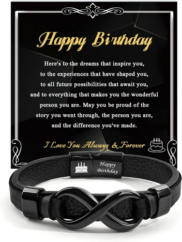 Miniatura 8 de VGWON Pulsera de Nudo Infinito para Hombres, Regalo de Navidad para Él Para Mi Hombre/Hijo/Papá Pulsera de Cuero Te Amo Pulsera para Hombres Regalo