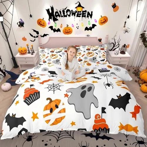 Miniatura 33 de Erosebridal Juego de ropa de cama de murciélago de Halloween, tamaño individual, con purpurina y estrellas, galaxia, funda de edredón para niños