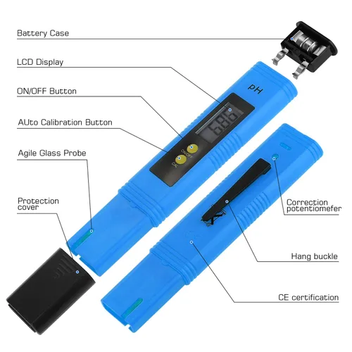 Miniatura 2 de Medidor de pH para agua de cultivos hidropónicos, medidor digital de ph alta precisión 0.01 con rango de medición de pH 0-14, medidor de bolsillo