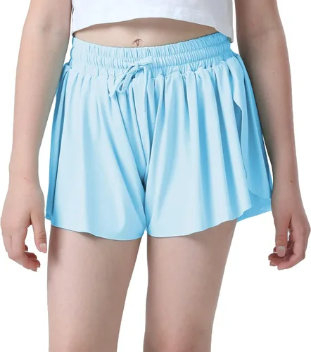 Miniatura 2 de Pantalones cortos fluidos con diseño de mariposa para niñas, pantalones cortos deportivos para niños pequeños y jóvenes con forro 2 en 1