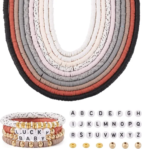 Miniatura 20 de FASHEWELRY 12 hebras de cuentas de arcilla polimérica de 0.236 pulgadas (0.236 in) hechas a mano de arcilla Heishi, cuentas espaciadoras de arcilla