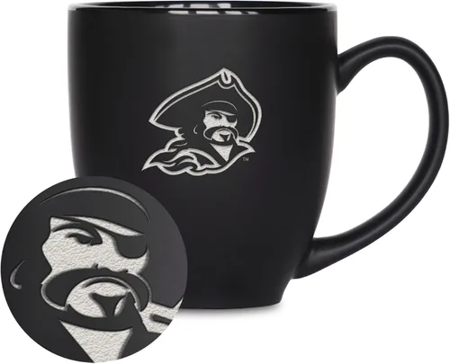 Miniatura 424 de Rico Industries - Taza de cerámica mate negra con grabado láser estándar de 15oz para NCAA (escuelas T & U) - Para bebidas calientes o frías