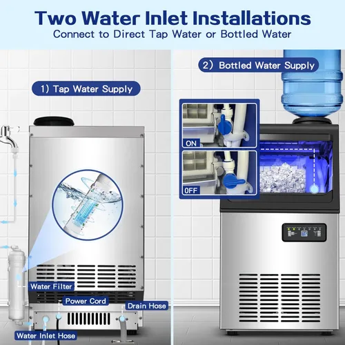 Miniatura 2 de Amzgachfktch Máquina de hielo comercial, 110 libras/24 horas, máquina de hielo para debajo del mostrador con 2 entradas de agua, máquina de hielo