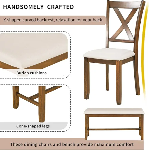 Miniatura 5 de Harper & Bright Designs Juego de mesa de comedor de 6 piezas, juego de mesa de comedor con mesa de comedor rectangular de madera, 4 sillas