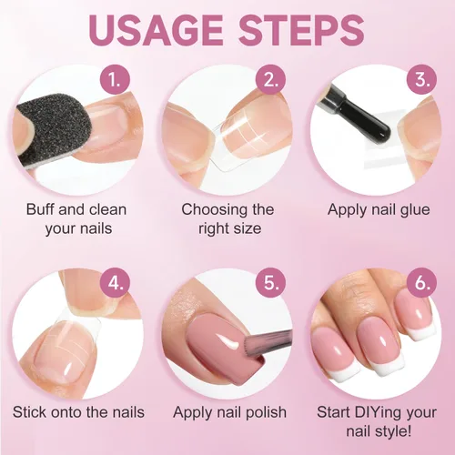 Miniatura 6 de Buqikma 500 puntas de uñas cortas para uñas acrílicas, puntas artificiales cortas transparentes para manicura con caja (caja rosa con puntas)