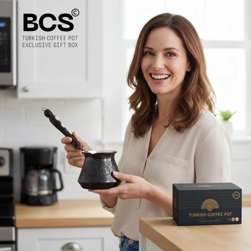 Miniatura 5 de BCS Cezve Briki Ibrik - Cafetera de cobre grande de 18 onzas con mango de madera (6 porciones), cafetera para estufa Cezve Briki Ibrik
