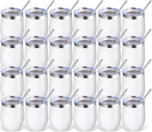 Miniatura 39 de Volhoply - Juego de 12 vasos de vino de 12 onzas con tapa, hechos de acero inoxidable con aislamiento al vacío de doble pared, vasos de vino sin Rosa