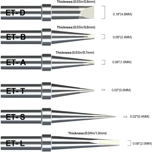 Miniatura 5 de 6 puntas de soldadura para soldador Weller ET, puntas de repuesto para WES51/50, WESD51, PES51/50, WE1010NA WCC100 LR21 ET Tip Series (6PCS-01)