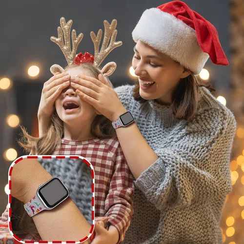 Miniatura 6 de Correas de silicona navideñas compatibles con Apple Watch Band de 1.496 in, 1.575 in, 1.614 in, 1.654 in, 1.732 in, 1.772 in, correa suave impresa