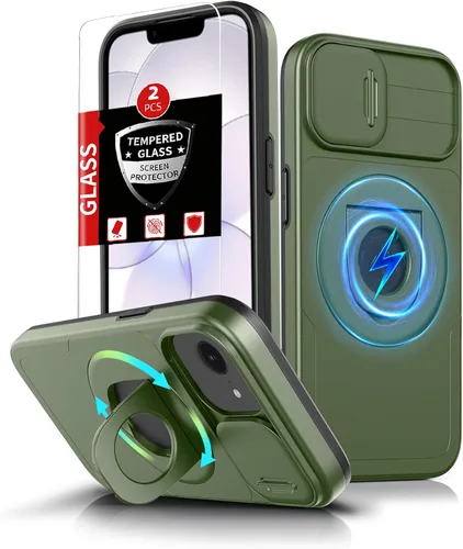Miniatura 27 de Funda magnética para iPhone 11 Pro compatible con carga inalámbrica MagSafe, con 2 protectores de pantalla, anillo kickstand de 360° integrado +