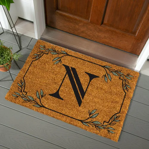Miniatura 64 de Evergreen Flag Alfombra de puerta de fibra de coco monograma Letra B Alfombra para puerta delantera para interiores y exteriores 71x41 cm