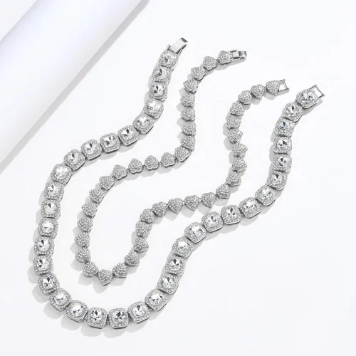 Miniatura 4 de DIDISEE Cadena de eslabones cubanos de oro y plata para mujer, collares de tenis con forma de corazón, cadena de diamantes, collar en capas, collar