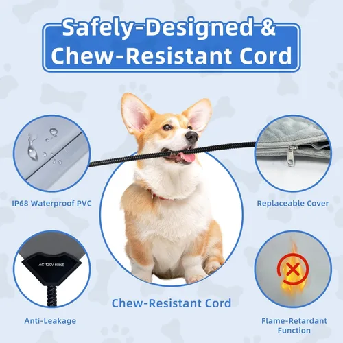 Miniatura 3 de Almohadilla térmica para mascotas para gatos y perros, cama eléctrica con calefacción, tapete calentador impermeable para interiores y exteriores