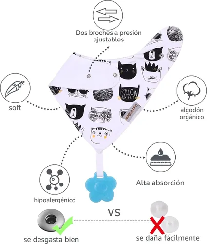 Miniatura 6 de Baberos tipo bandana para bebé, paquete de 6 unidades y juguetes para la dentición, paquete de 6, hechos con 100% algodón orgánico, absorbente