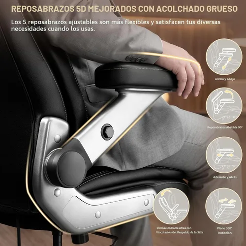 Miniatura 4 de Silla de oficina grande y alta de 650 libras con brazos abatibles 5D y cojín de resorte de bolsillo grueso, silla de oficina extra ancha resistente