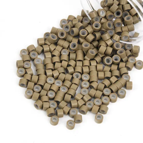 Miniatura 77 de Vlasy 100 Piezas Cuentas de Nano Anillo con Forro de Silicona para Extensiones de Cabello Humano con Nano Anillo 5 Colores Opcionales (Negro)