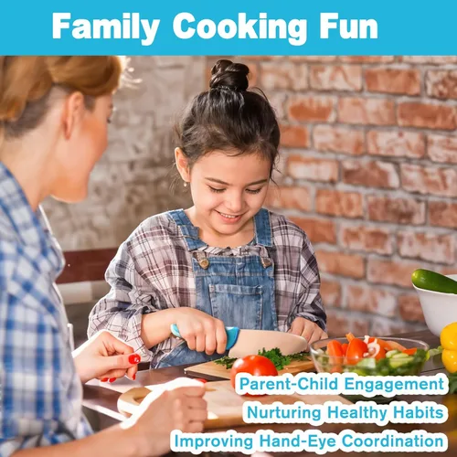 Miniatura 2 de Kibbidea Juego de cuchillos para niños, 4 cuchillos de cocina seguros para niños, punta redonda, sin BPA, acero inoxidable, azul