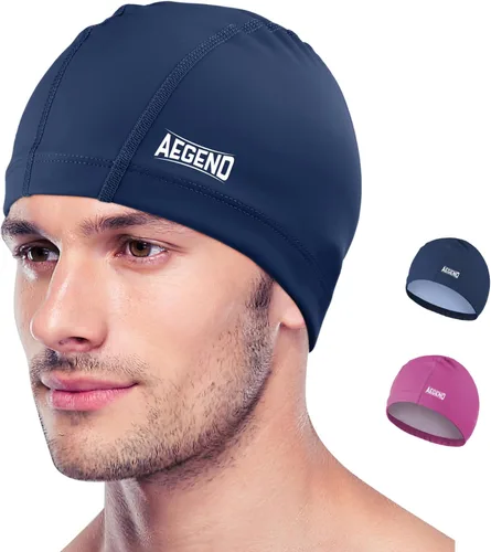 Miniatura 22 de Aegend Gorro de natación de tela, capa impermeable de silicona, gorra de natación de tela transpirable, mantiene el cabello seco con alta