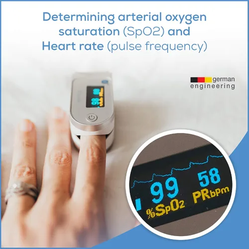 Miniatura 4 de Beurer Oxímetro de pulso digital Bluetooth para la punta del dedo, monitor de saturación de oxígeno en sangre y frecuencia cardíaca con accesorios