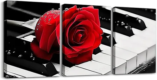 Miniatura 12 de Erosebridal Juego de 3 lienzos de pared en lienzo con teclado de piano en blanco y negro, instrumentos musicales, decoración de pared para sala