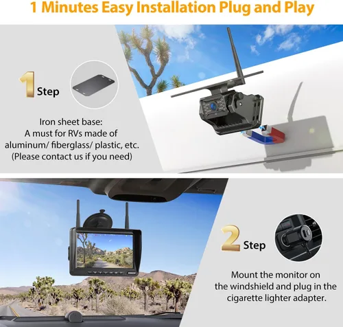 Miniatura 2 de Cámara de respaldo magnética inalámbrica dual para remolque, 7 pulgadas, 1080P, HD, 4 canales, 2 minutos, fácil de instalar, sin cableado, batería