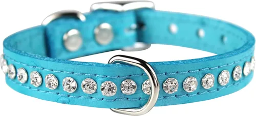 Miniatura 11 de Collar de perro de cuero y cristales de OmniPet Signature, cuero de grano de violeta africana de avestruz, se ajusta a un tamaño de cuello de 6"-8