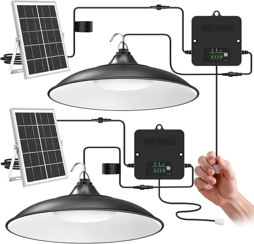 Miniatura 8 de Luz Solar de Cobertizo Interior Exterior, Luz Colgante Solar 2000LM Disponible Durante el Día con Pantalla de Batería, Luces Solares Impermeables
