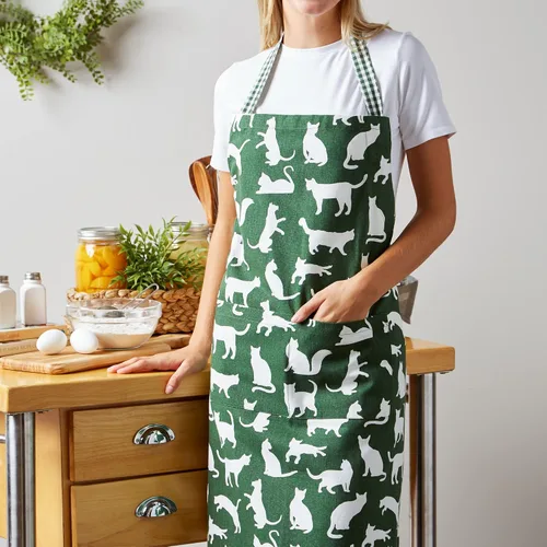 Miniatura 4 de DII Everyday Pets Kitchen Collection - Delantal de chef, bolsillos grandes y ajustable Estampado De Gato Verde Hunter