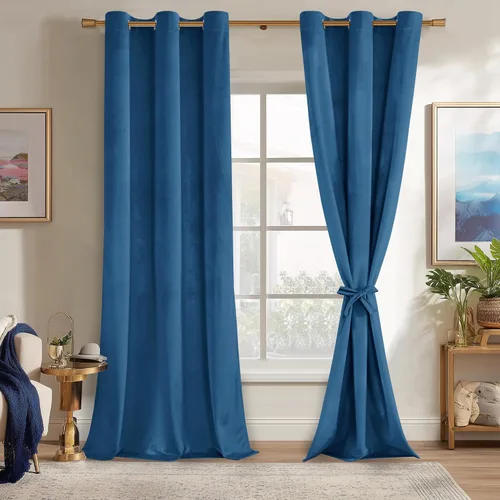 Miniatura 45 de JIUZHEN - Cortinas de terciopelo gris de 63 pulgadas opacas para sala de estar - Cortinas gruesas de terciopelo con ojales para ventana