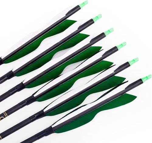 Miniatura 3 de LWANO Flechas de caza de carbono de 31 pulgadas, flechas de práctica con plumas de pavo de 5 pulgadas, 500 para arco recurvo y arco compuesto 7.8MM