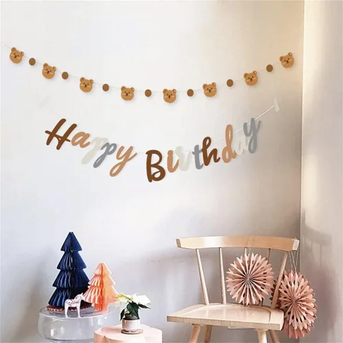 Miniatura 2 de Cartel de feliz cumpleaños con tema de oso con lindo cartel de oso, decoración de banderines para fiesta de cumpleaños, suministros para fiesta