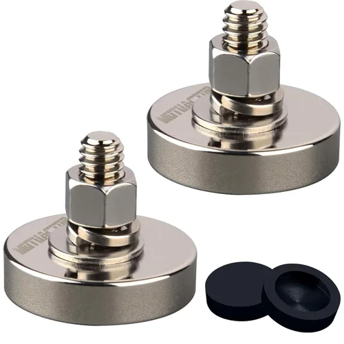 Miniatura 14 de MUTUACTOR Imanes fuertes y resistentes, imán de goma de neodimio antiarañazos de 60 libras 1/4-20 macho roscado, paquete de 2 potentes imanes