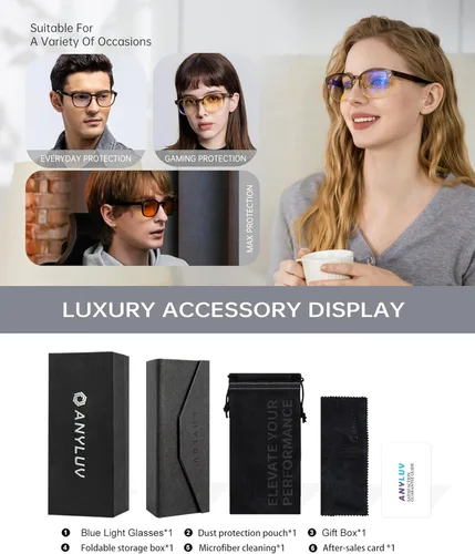 Miniatura 7 de ANYLUV Gafas de luz azul para hombres y mujeres, gafas de juegos de computadora, antifatiga ocular, ligeras, con bloqueo de luz azul