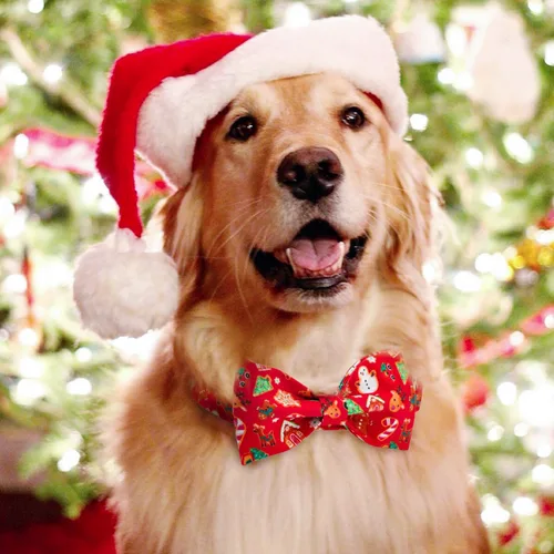 Miniatura 4 de Collar de Navidad para perro Tunkoo con elegante corbatín, collar suave y cómodo de algodón ajustable, hebilla de metal premium para cachorros