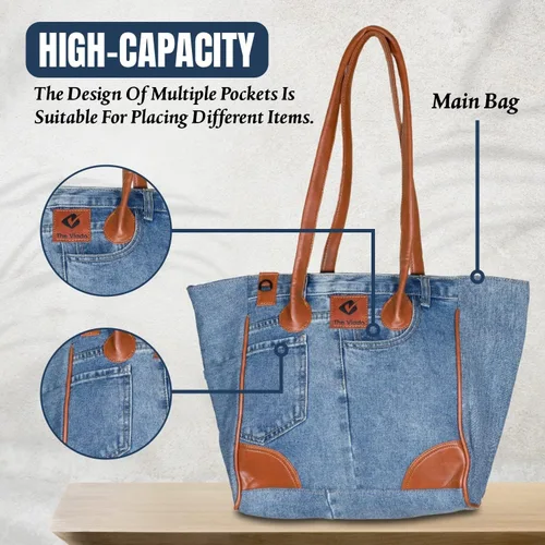 Miniatura 6 de THE VIADO Bolso de hombro de mezclilla para mujer, bolso de mano de gran capacidad con retro