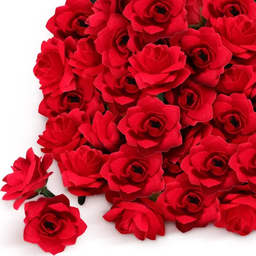 Yunsailing 120 piezas de rosas rojas artificiales para boda, a granel, rosas rojas falsas, cabezas de flores pequeñas para decoración, manualidades,