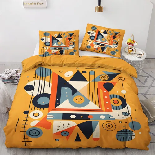 Miniatura 19 de Funda de edredón abstracta tamaño individual Juego de ropa de cama geométrica 2 piezas Funda de edredón con patrón de microfibra suave
